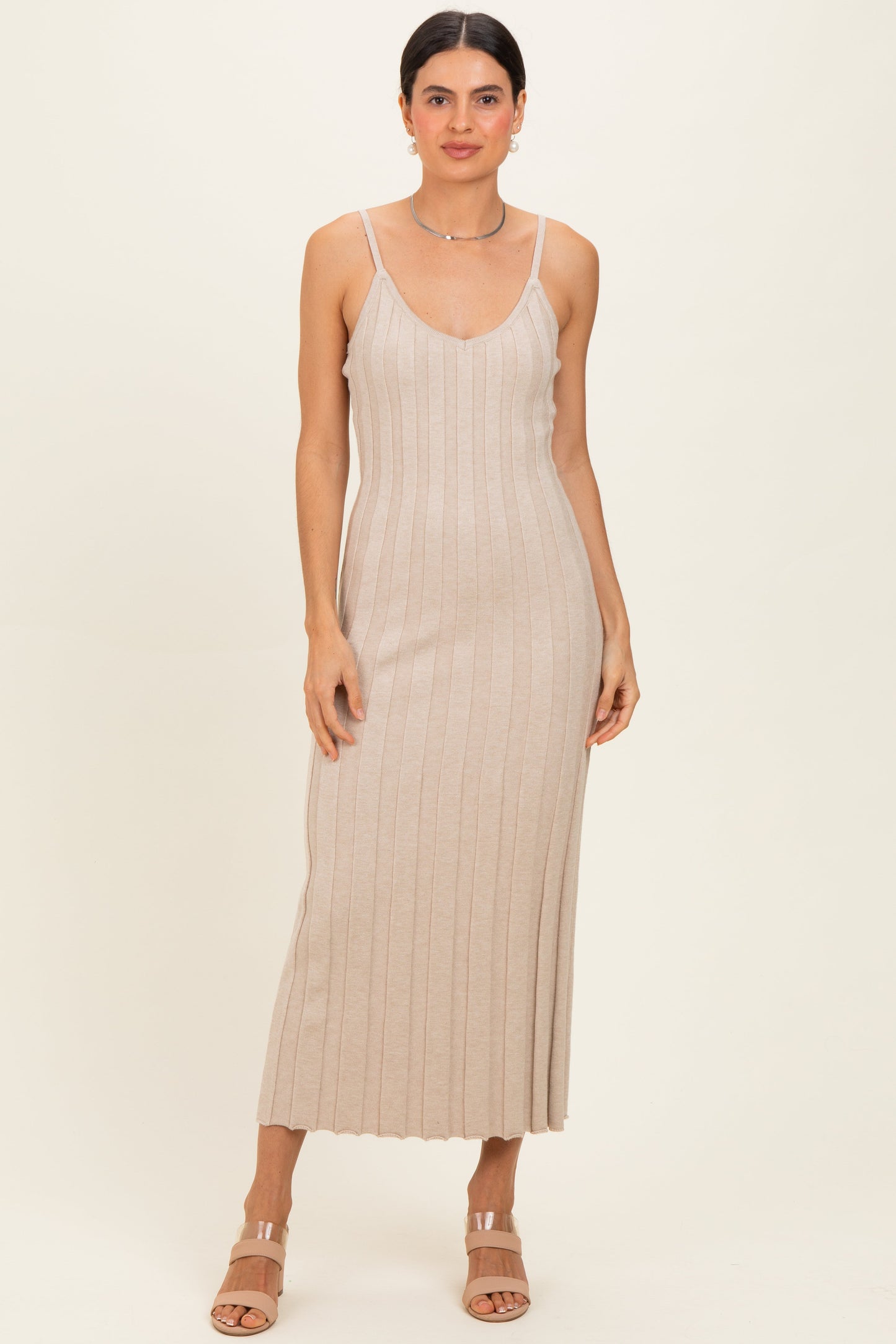 Oatmeal Rib Knit Sleeveless Maternity Maxi Dress