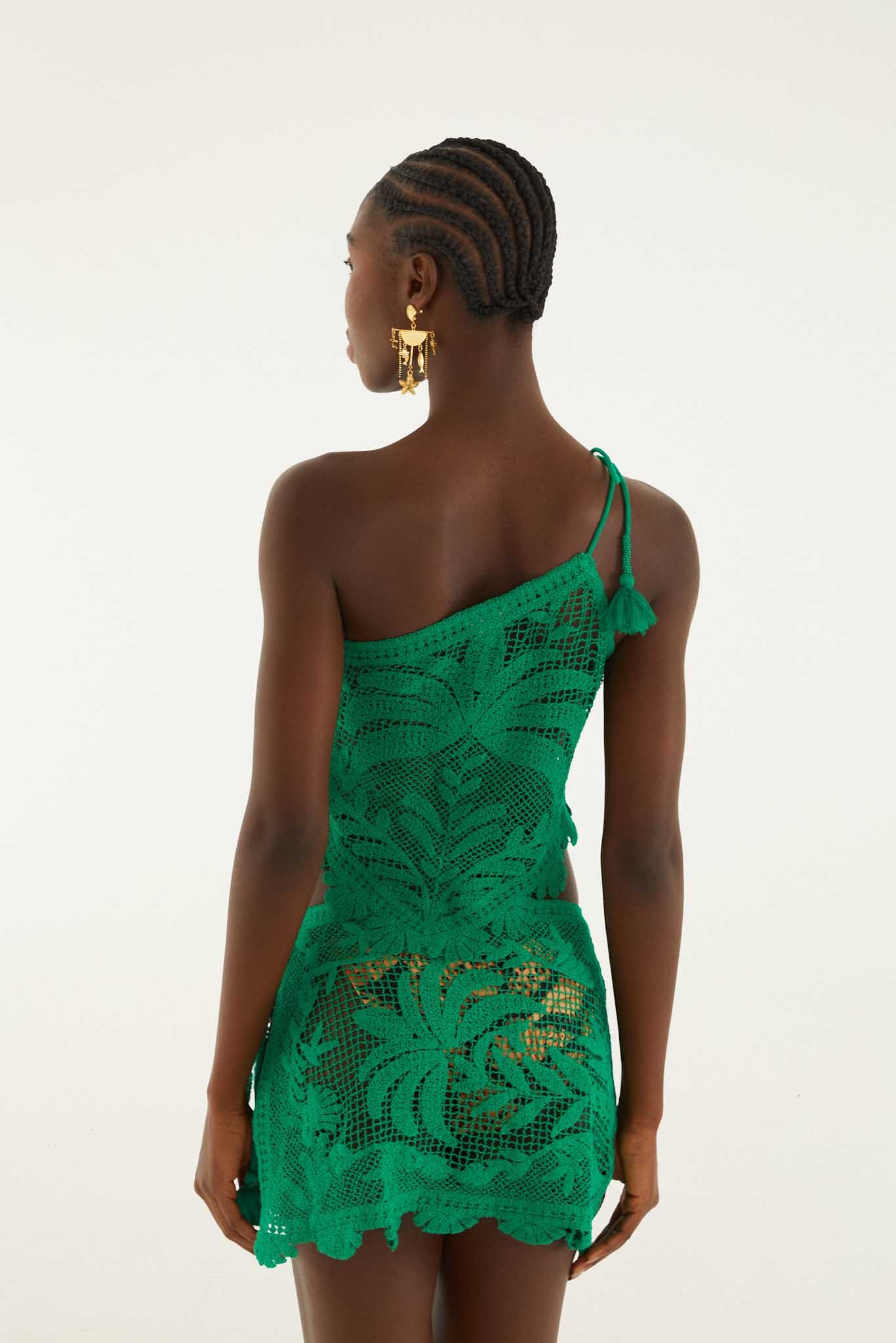 Green Side Ties Slit Mini Skirt
