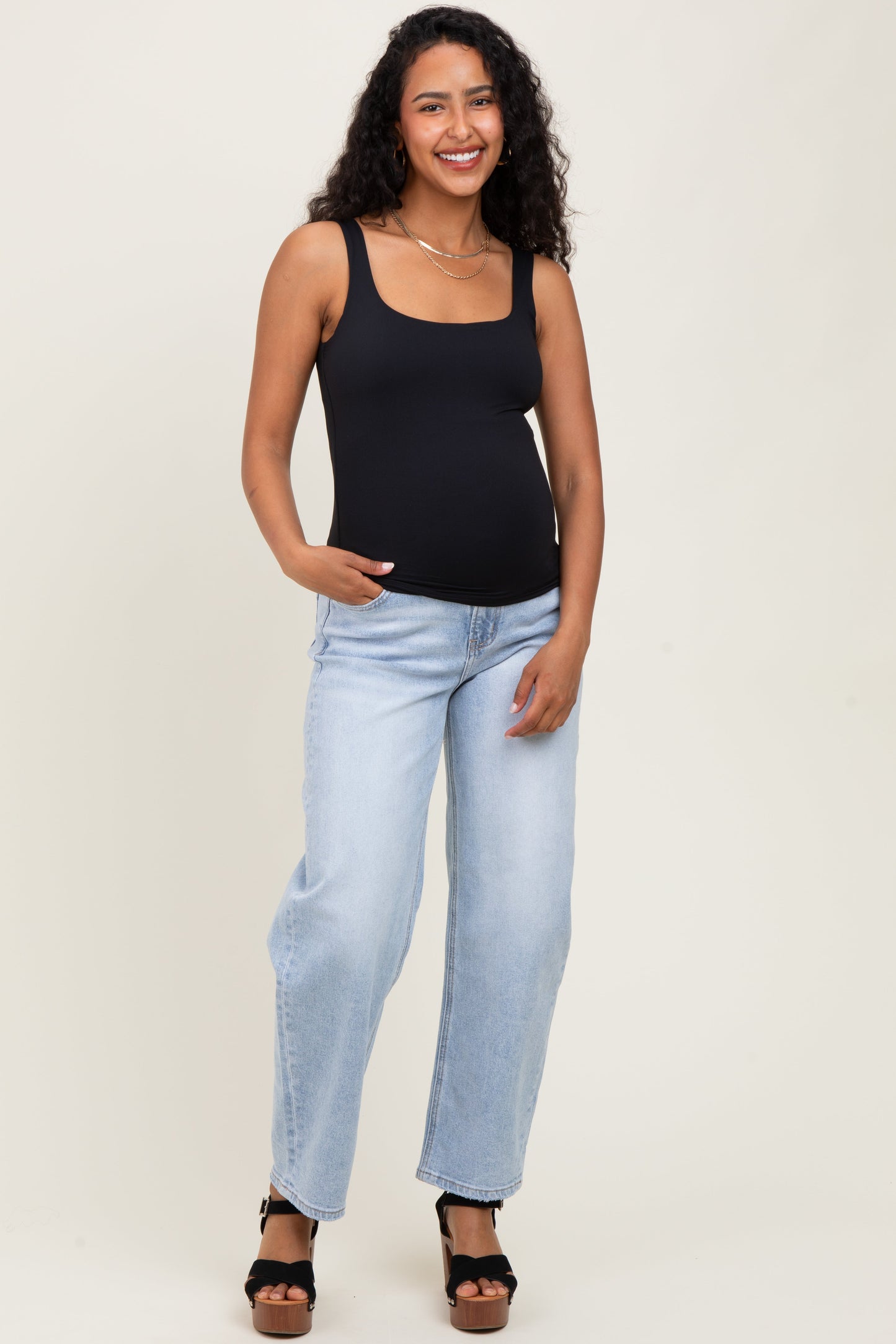 Light Blue High Rise Barrel Leg Maternity Jeans
