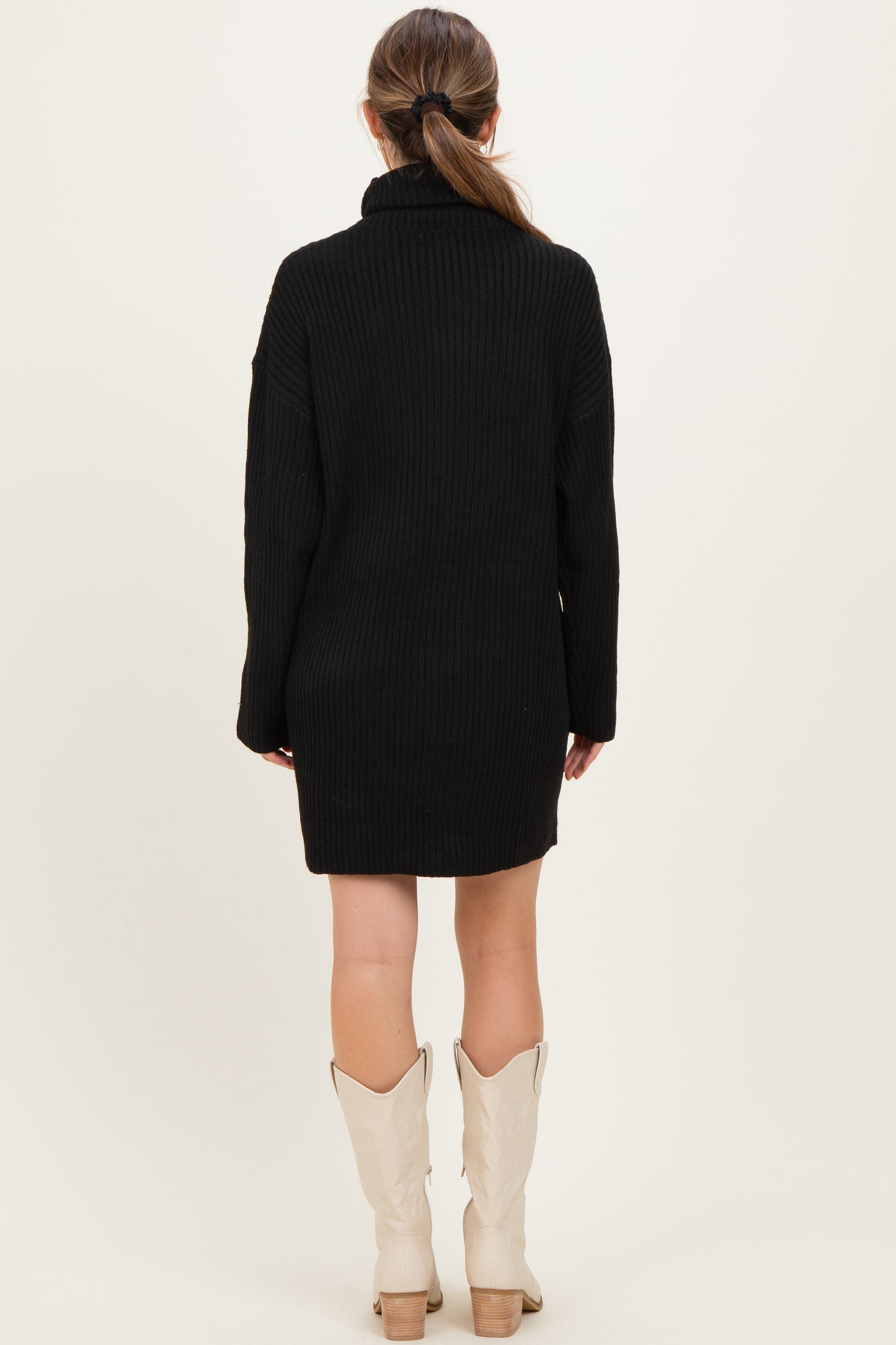 Black Turtleneck Chunky Knit Maternity Sweater Dress