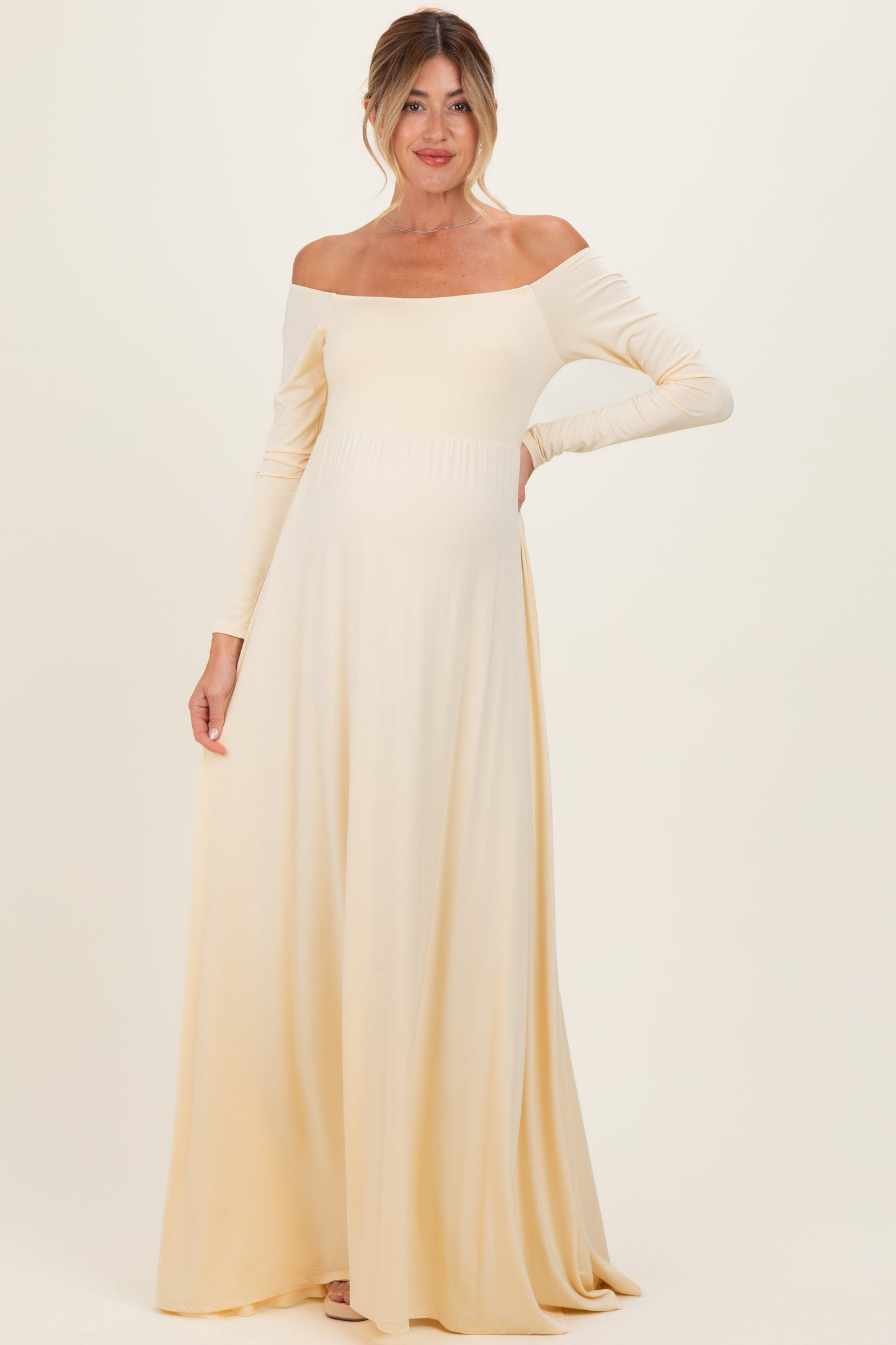 PinkBlush Yellow Off Shoulder Maternity Maxi Dress