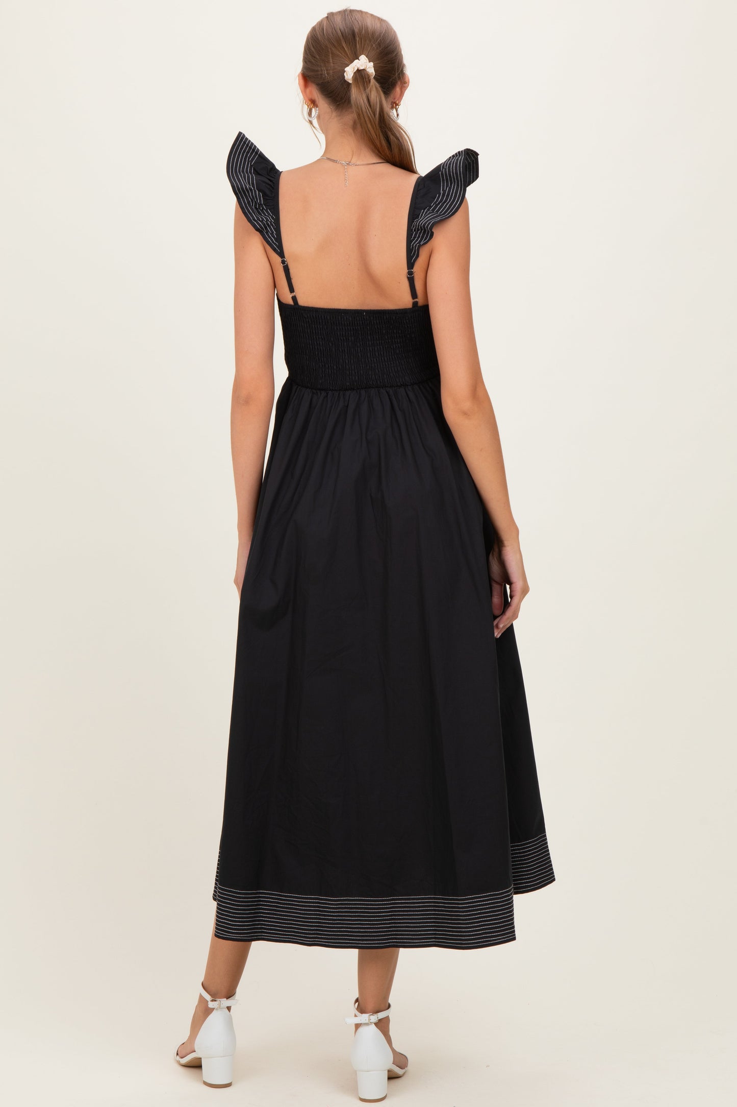 Black Cutout Seam Detail Maternity Midi Dress