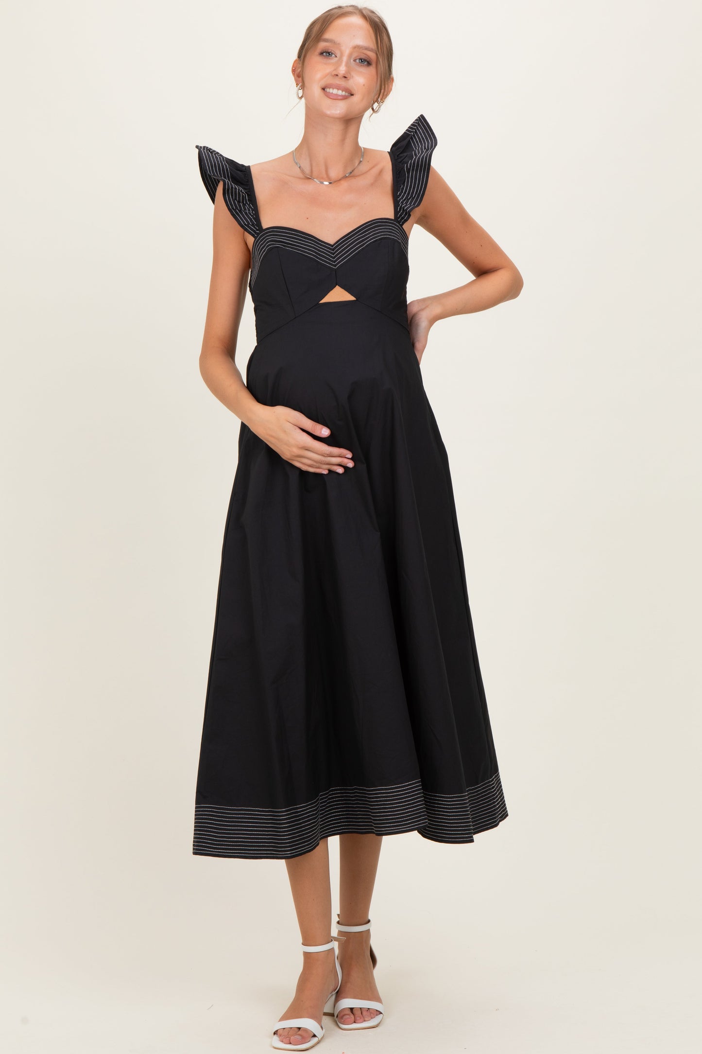 Black Cutout Seam Detail Maternity Midi Dress