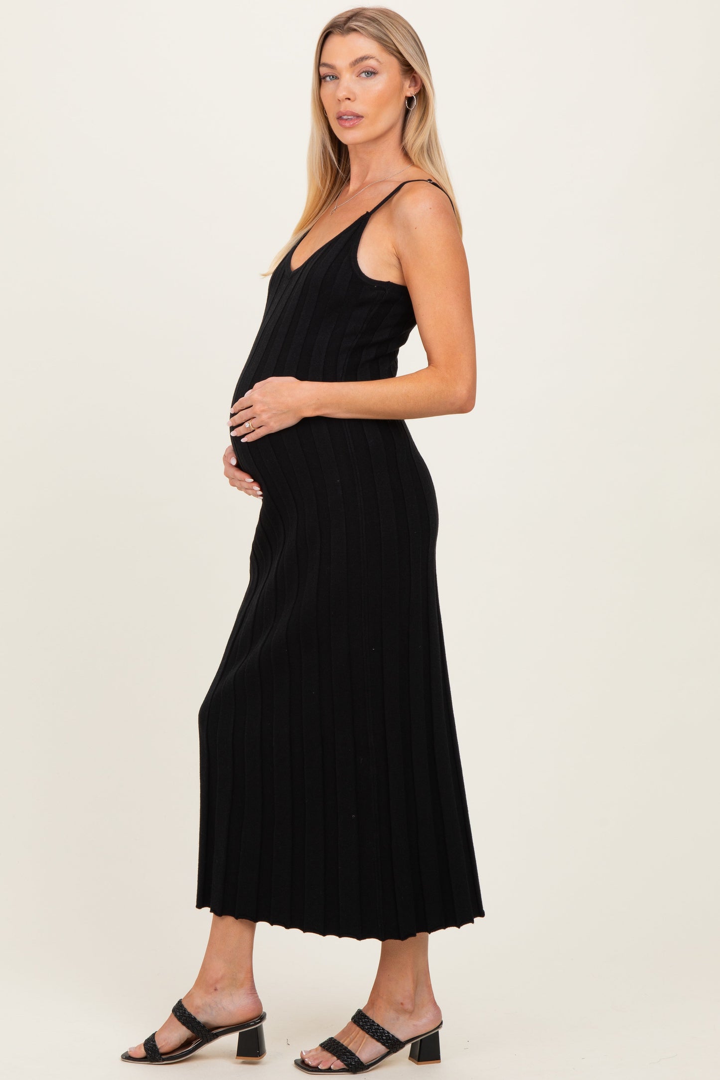 Black Rib Knit Sleeveless Maternity Maxi Dress
