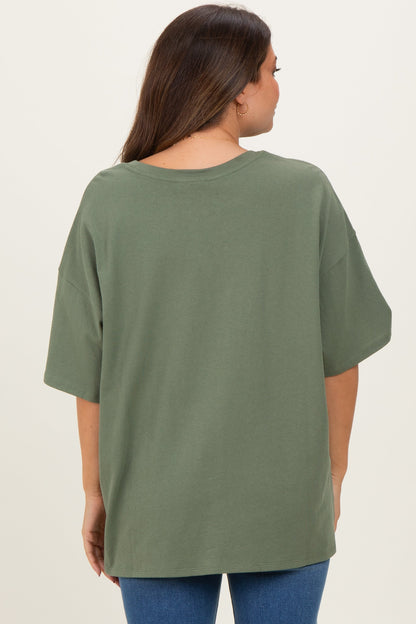 Light Olive Cotton Oversized Maternity Tee