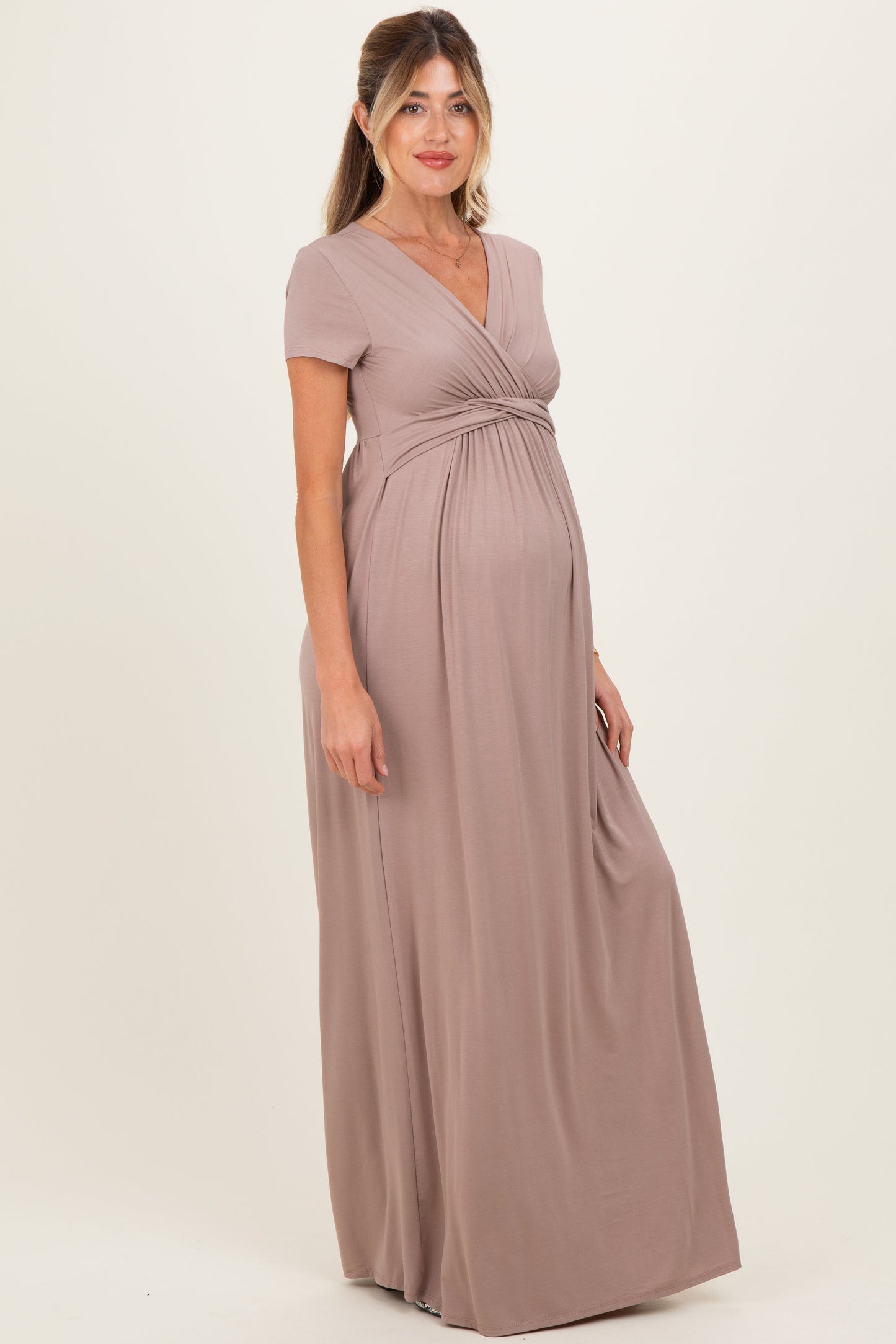 PinkBlush Mocha Draped Maternity/Nursing Maxi Dress