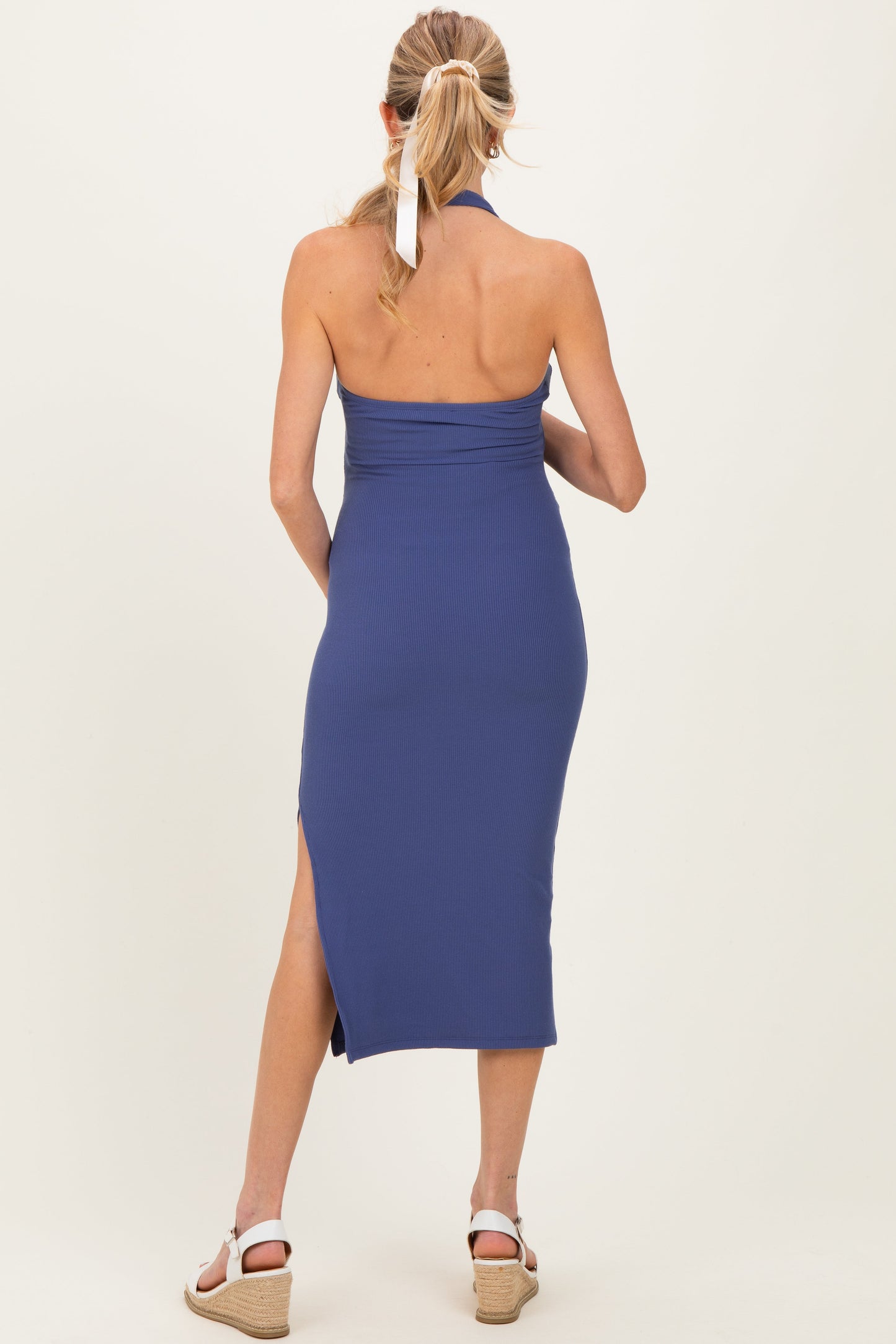 Blue Open Back Maternity Bodycon Dress