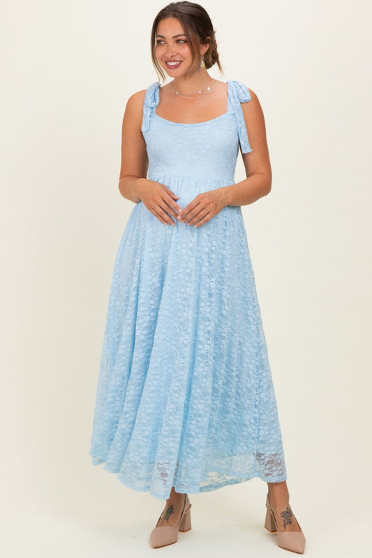 Light Blue Sleeveless Lace Maternity Maxi Dress