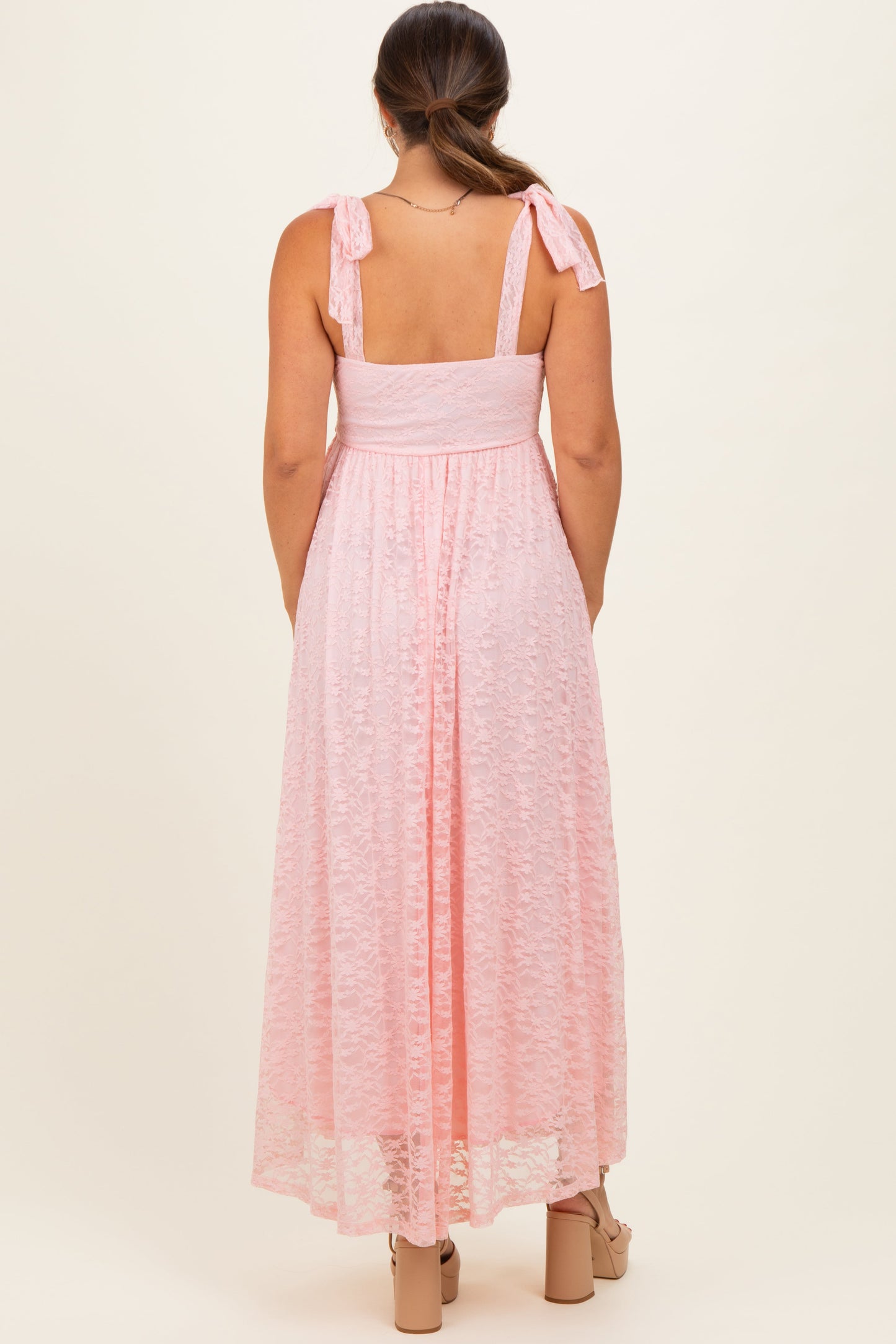 Light Pink Sleeveless Lace Maternity Maxi Dress