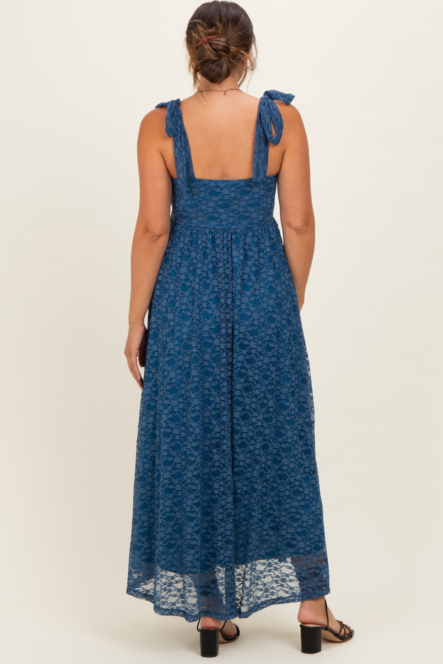 Blue Sleeveless Lace Maternity Maxi Dress