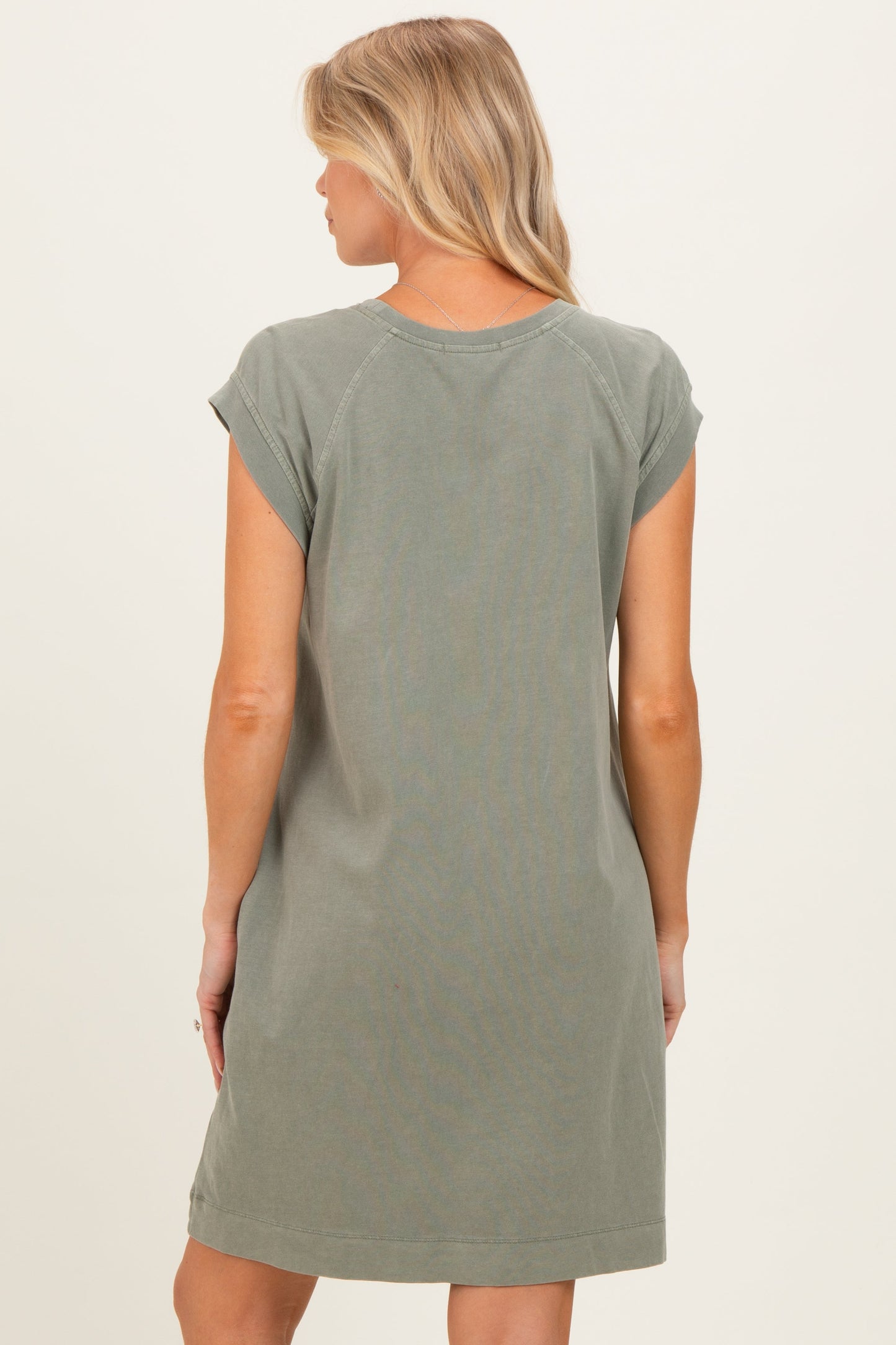 Olive Garment Washed Casual Capped Sleeve Maternity Dress