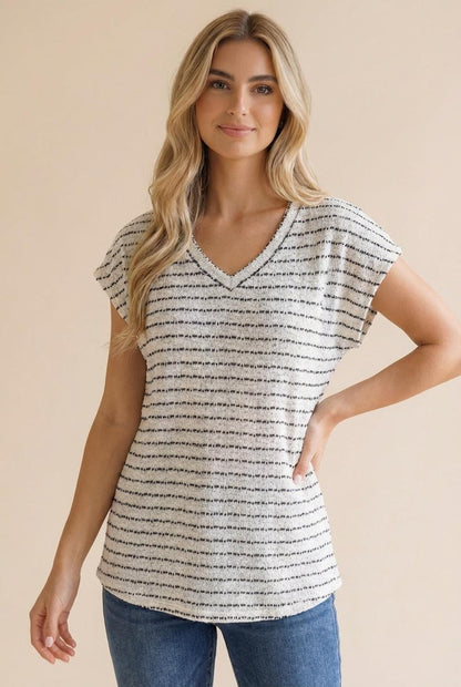 Ivory Striped Knit Maternity V-Neck Top