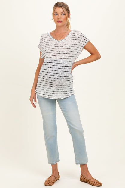 Ivory Striped Knit Maternity V-Neck Top
