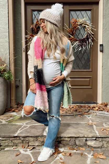 Blue Frayed Wide Leg Cropped Maternity Jeans