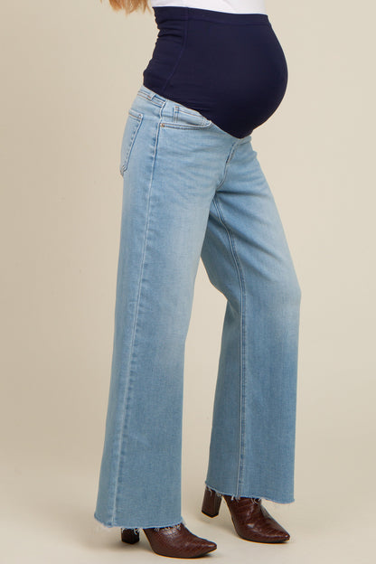Light Blue Cut Hem Straight Leg Maternity Jeans
