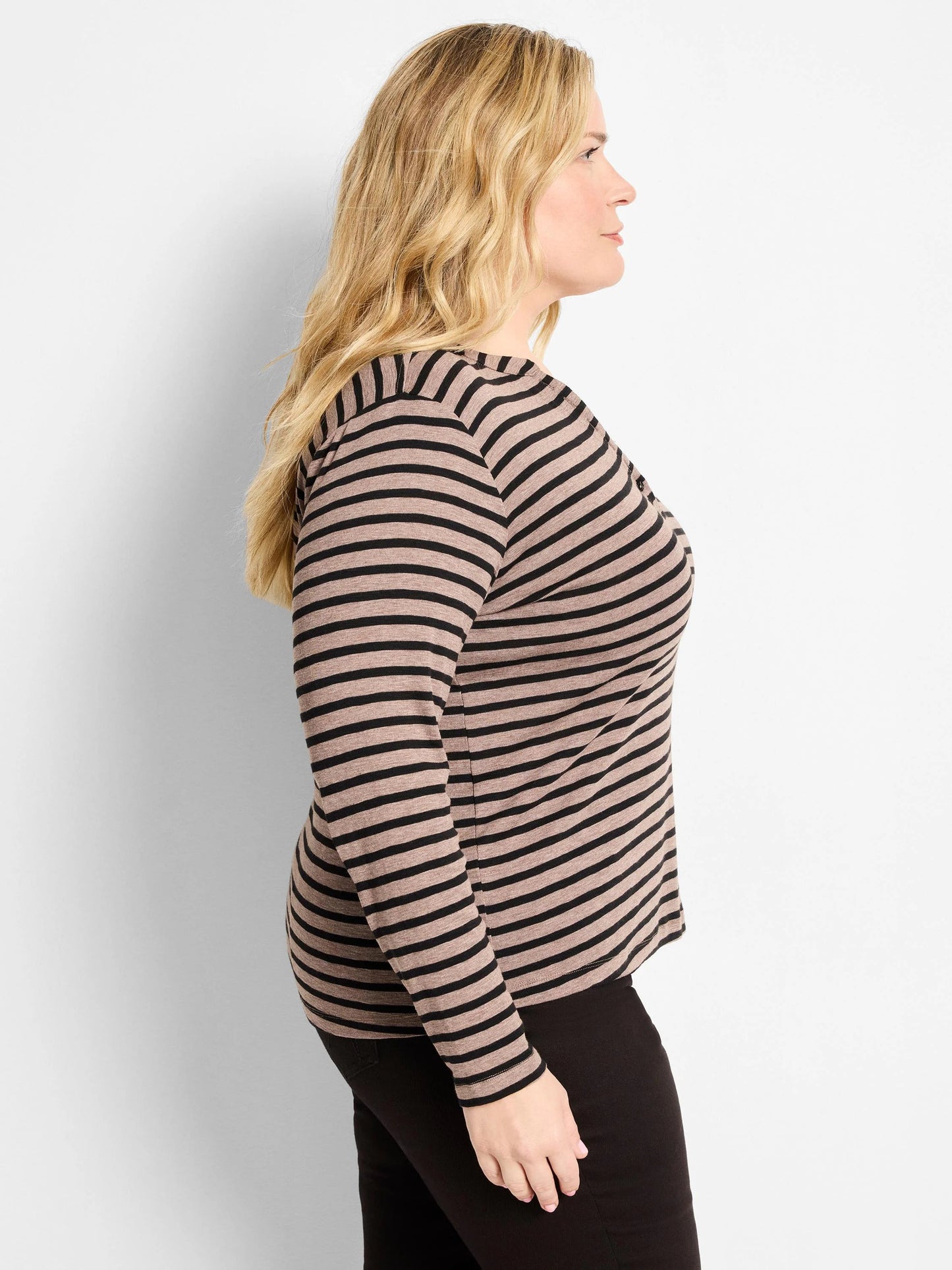 NZT Striped Long Sleeve Henley Tee