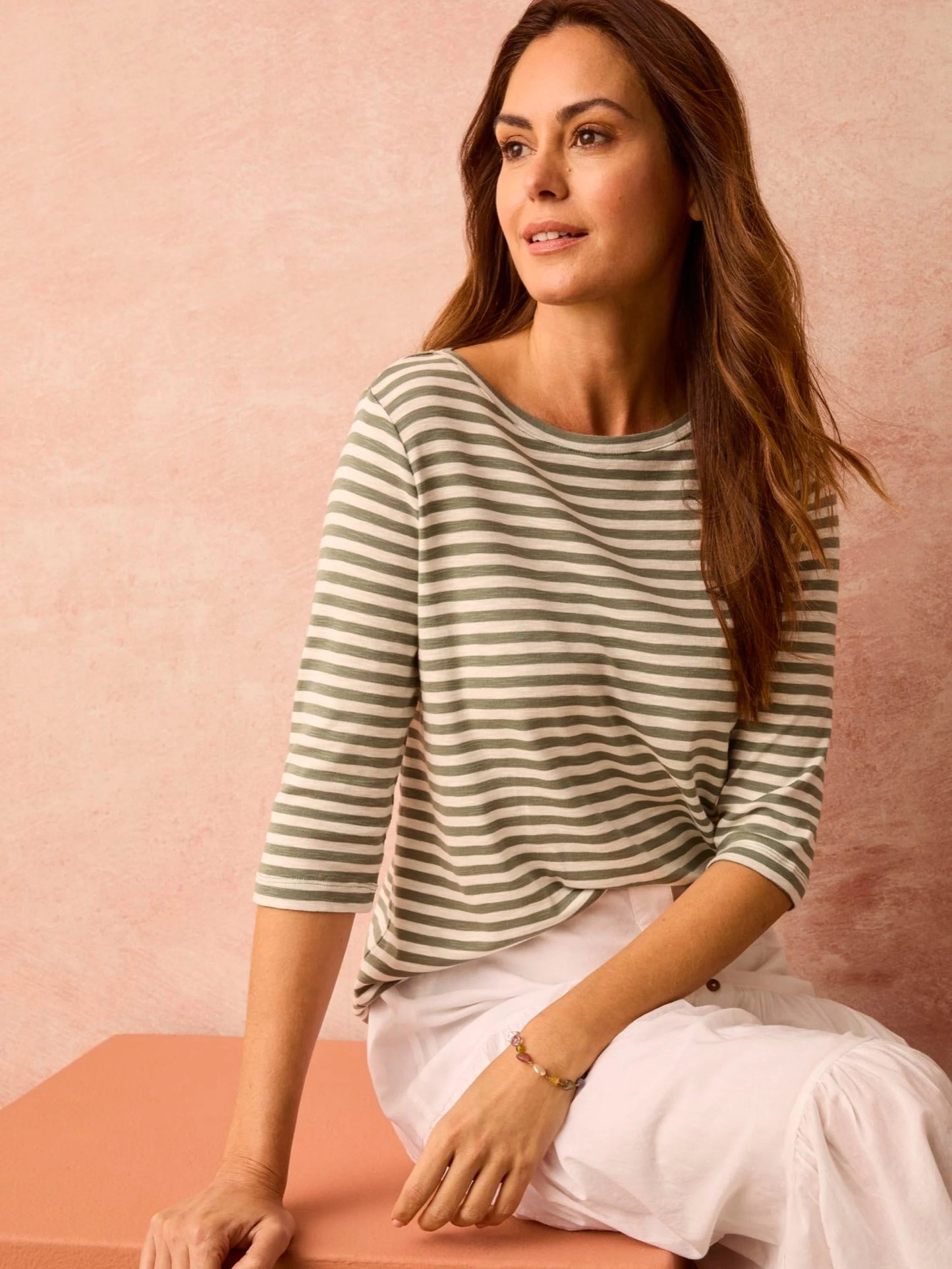 NZT 3/4 Sleeve Stripe Boat Tee
