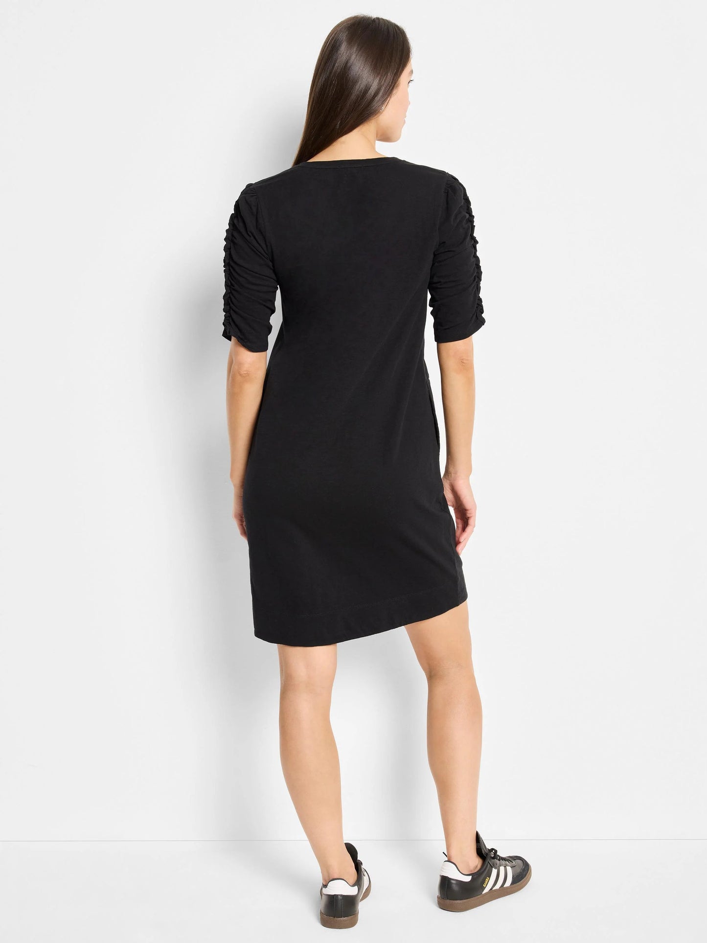 NZT Ruched Elbow Sleeve Dress