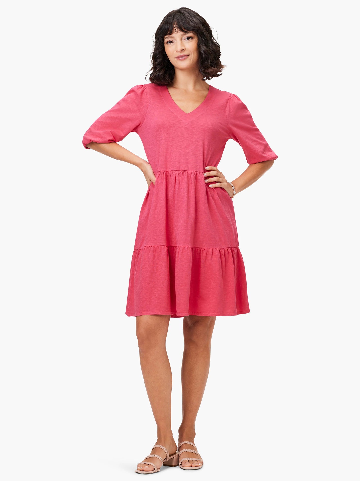NZT Elbow Sleeve V-Neck Dress