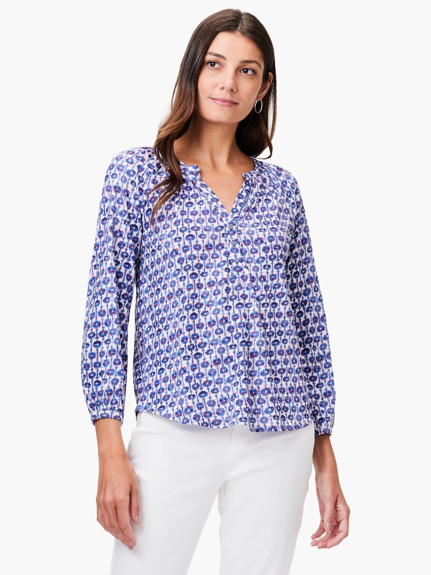 NZT Mixed Medallion 3/4 Sleeve Split Top